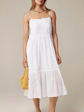 J. Crew White Eyelet Spaghetti-Strap Midi Dress